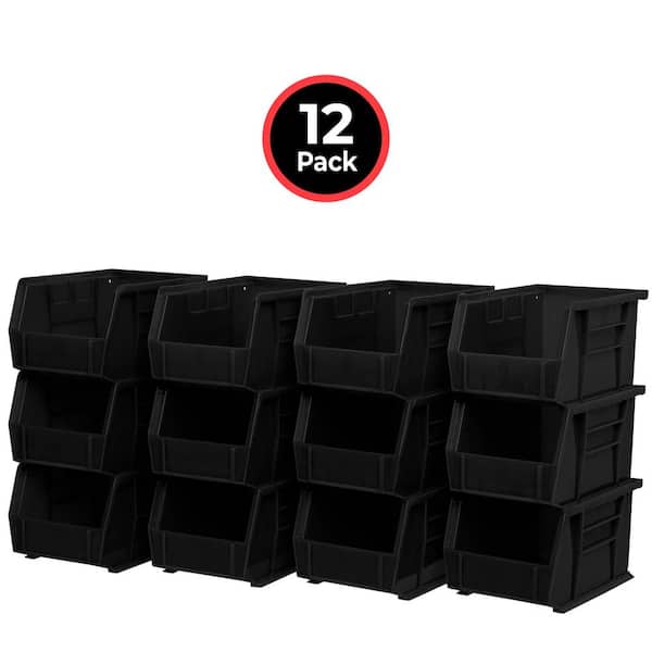 30237 Plastic Stackable Storage Bins, 9 in. x 6 in. x 5 in. Black, 12-pack