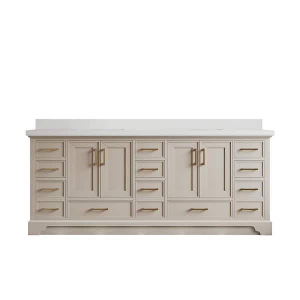Willow Collections Charlotte 84 in. Double Sink Freestanding Black Top Bath Vanity with White Qt. Top Unassembled