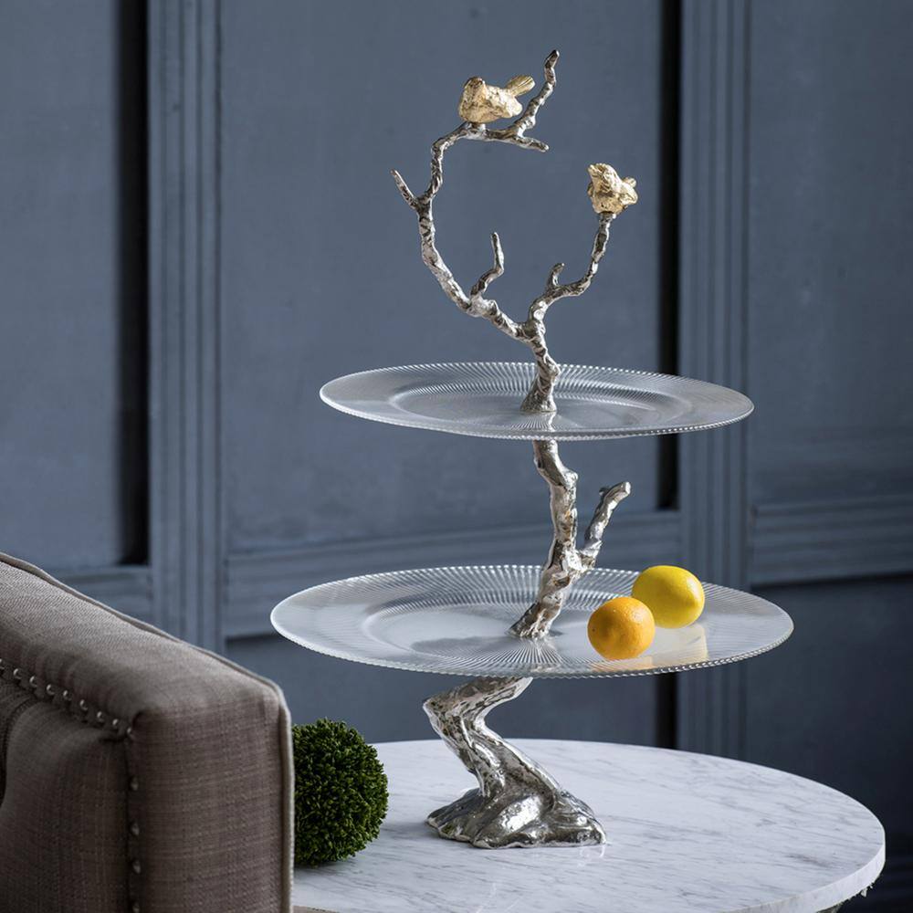 Celina Gold and Clear Glass 2-Tier Serving Tray