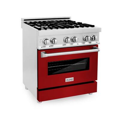 ZLINE 30" 4.0 cu. ft. Dual Fuel Range with Gas Stove and Electric Oven in Stainless Steel and Red Gloss Door (RA-RG-30)