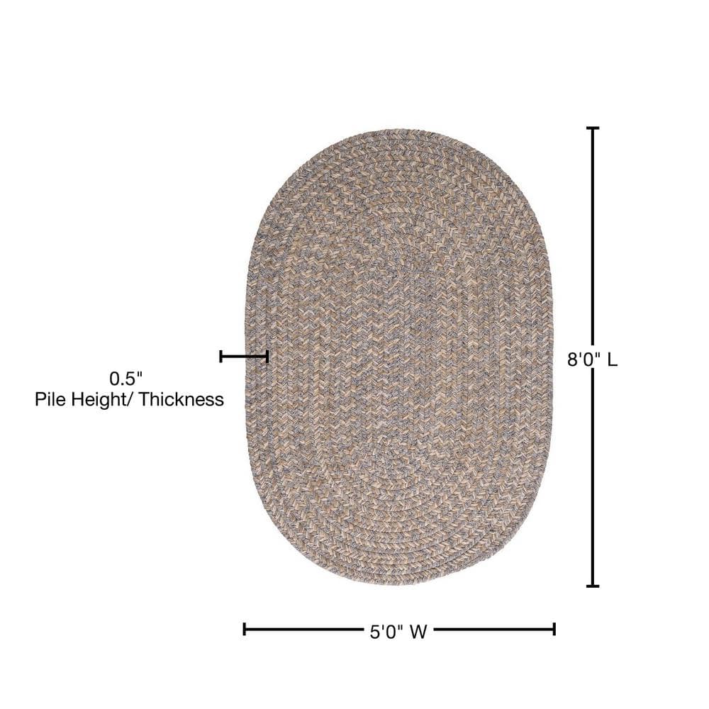 Gray 5'x8' Oval Handmade Wool Synthetic Braided Rug