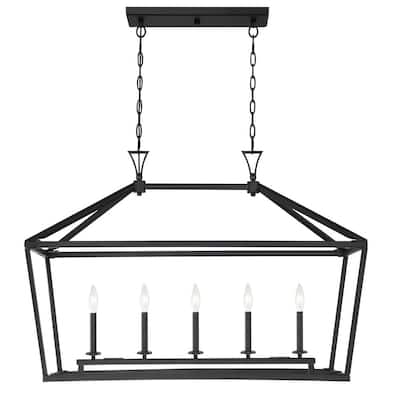 Townsend 44 in. W x 23.5 in. H 5-Light Matte Black Linear Chandelier with Metal Cage Frame
