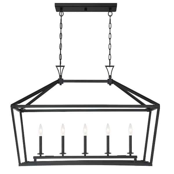 Townsend 44 in. W x 23.5 in. H 5-Light Matte Black Linear Chandelier with Metal Cage Frame