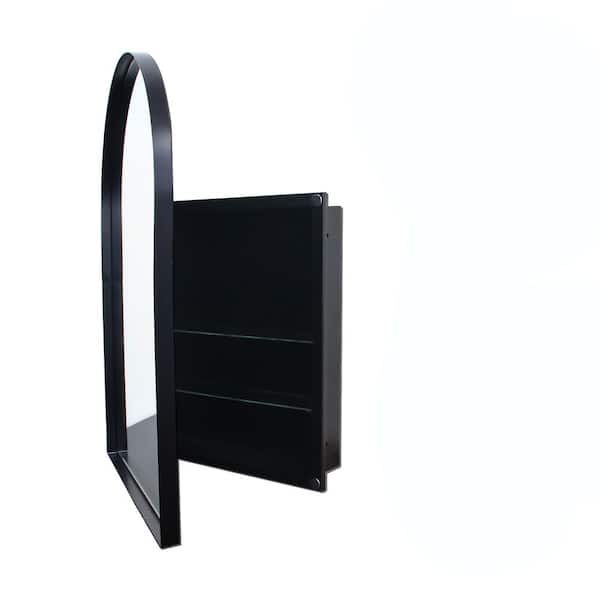 Lycvki 24 in. W x 36 in. H Matte Black Arched Aluminum Medicine Cabinet with Mirror and Adjustable Shelves