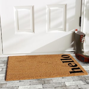 Vertical Hello Doormat, Natural/Black, 24" x 48"