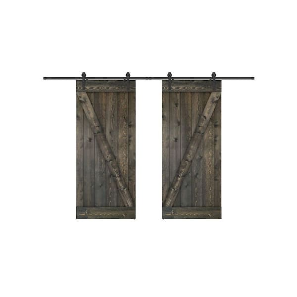 Dessliy Z 84 in. x 84 in. Ebony Finished Pine Wood Sliding Barn Door with Hardware Kit