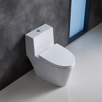 Elongated One-Piece Dual Flush 1.2 GPF/0.88 GPF High Efficiency Skirted Toilet All-in-One Toilet in White Seat Included