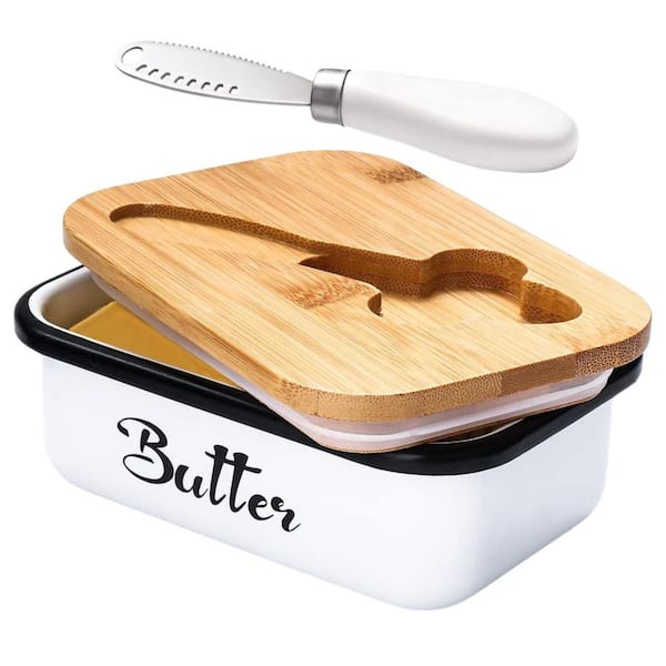 1.5 oz. White Metal Butter Dishes with Stainless Steel Multipurpose Butter Knife, Large Butter Container with Silicone