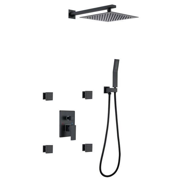 3-Spray 10 in. Dual Handle Wall Mounting Shower Head and Handled Shower Head 1.8 GPM in Matte Black