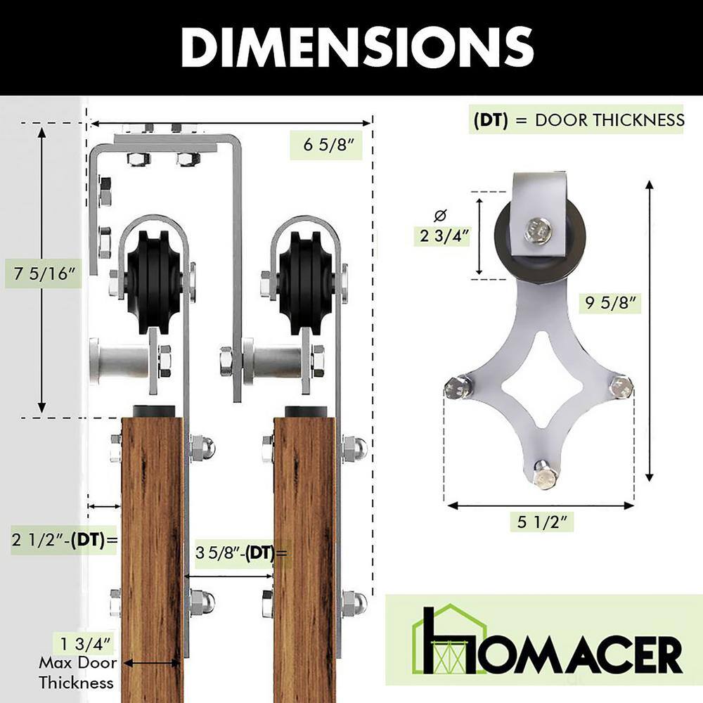 Brushed Nickel Double Track Diamond Bypass Barn Door Hardware Kit