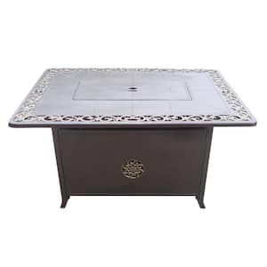 35 in. x 24 in. Rectangle Cast Aluminum Propane Fire Pit in Hammered Bronze with Scroll Design