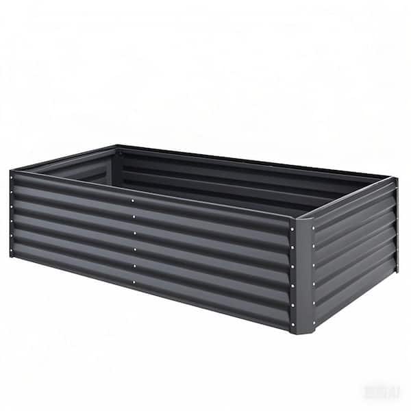 Large 17.72 in. Gray Metal Planter Box for Gardening Vegetables and Flowers