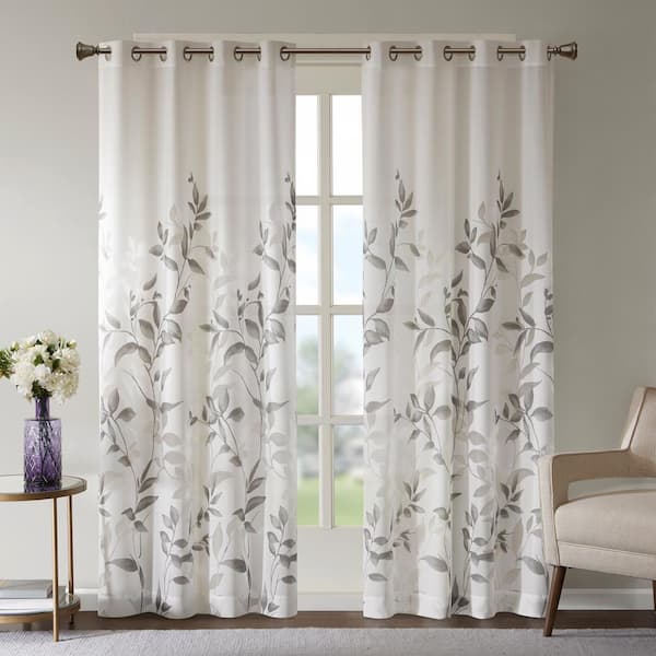 Madison Park Vera Grey Rayon/Polyester 50 in. W x 84 in. L Burnout Printed Semi- Sheer Curtain (Single Panel)
