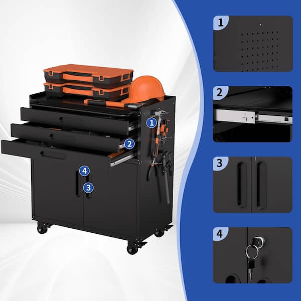 Reviews for Black 34.3 in. Rolling Metal Tool Cabinet Heavy Duty