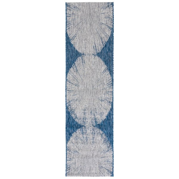Courtyard Navy/Gray 2 ft. x 8 ft. Floral Abstract Indoor/Outdoor Runner Rug