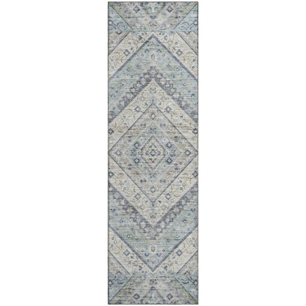 Mayfield Premium Machine Washable Abstract AMF2195 Sky 2 ft. x 7 ft. Runner Rug