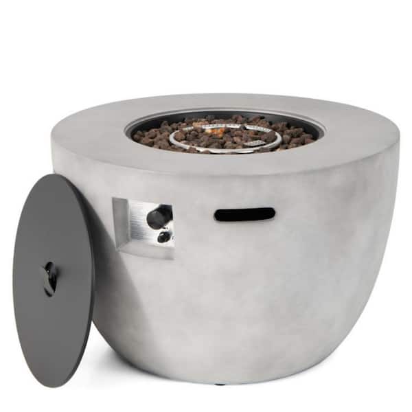 Clihome 36 in. Gray Round Concrete 50000 BTU Outdoor Propane Fire Pit Table with Lava Rocks and PVC Cover