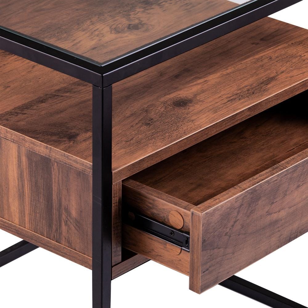 Winnifred Black and Natural Glass-Top Storage End Table - thumbnail 9