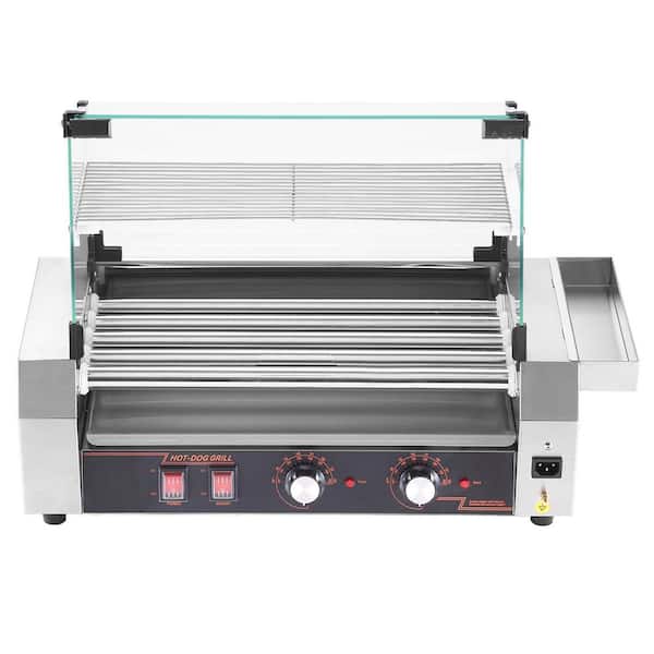 SKYSHALO Hot Dog Roller, 12 Hot Dog 5 Rollers, Stainless Steel Sausage Indoor Grill Cooker, 750 W Commercial Hot Dog Machine