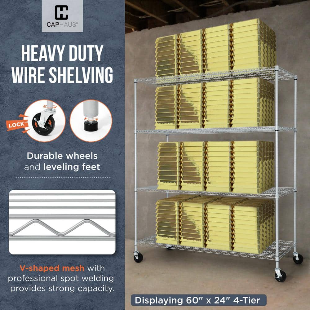 Black 5-Tier Adjustable Metal Wire Shelving Unit with Wheels