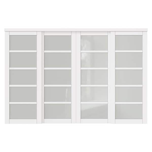 120 in. x 80 in. 5-Lite Frosted Glass White MDF Closet Sliding Door with Hardware Kit