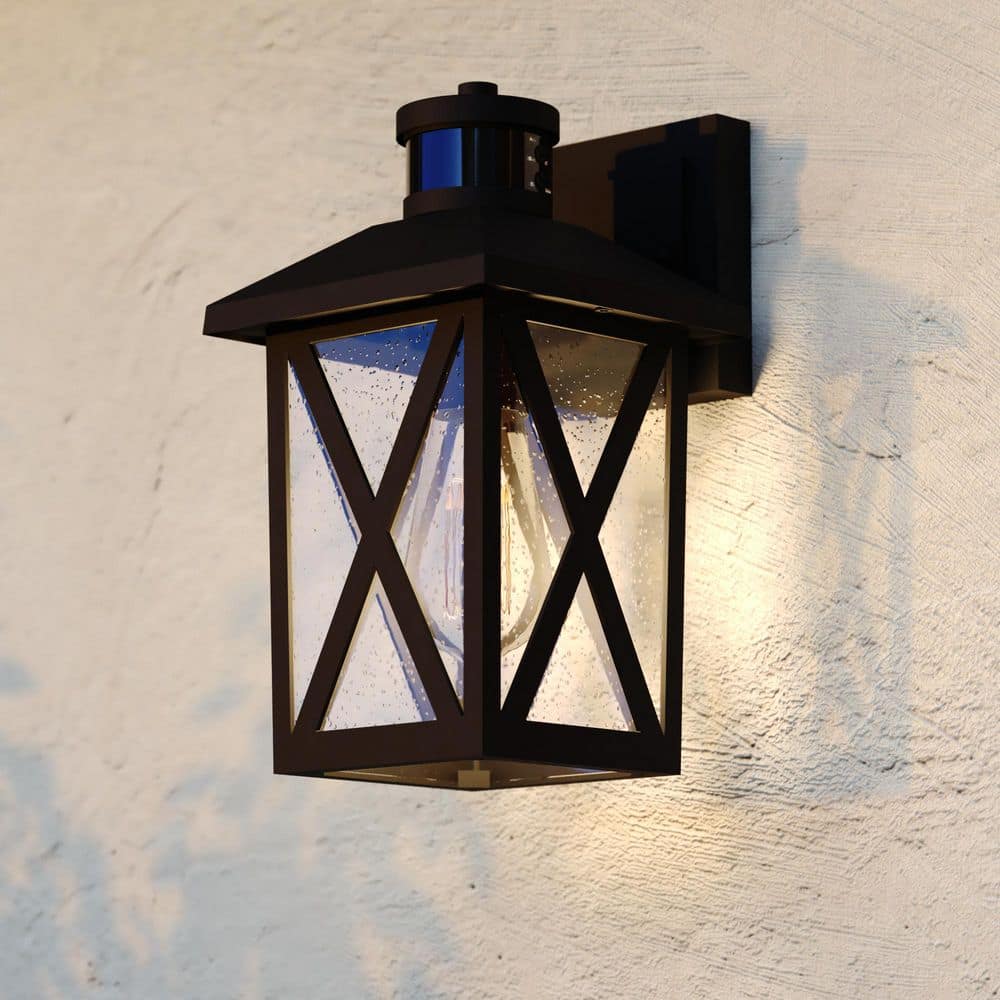Rockford 11 in. H Black Motion Sensing Dusk to Dawn Outdoor Hardwired Wall Sconce Light with Clear Seeded Glass Shade price history on PriceWatchPro