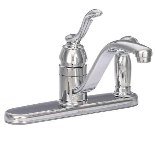 MOEN Banbury Single-Handle Low-Arc Standard Kitchen Faucet with Side Sprayer on Deck in Chrome