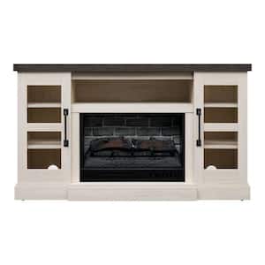 Chelsea 58 in. Freestanding Electric Fireplace TV Stand in Light Taupe Ash Grain w/ Charcoal Top