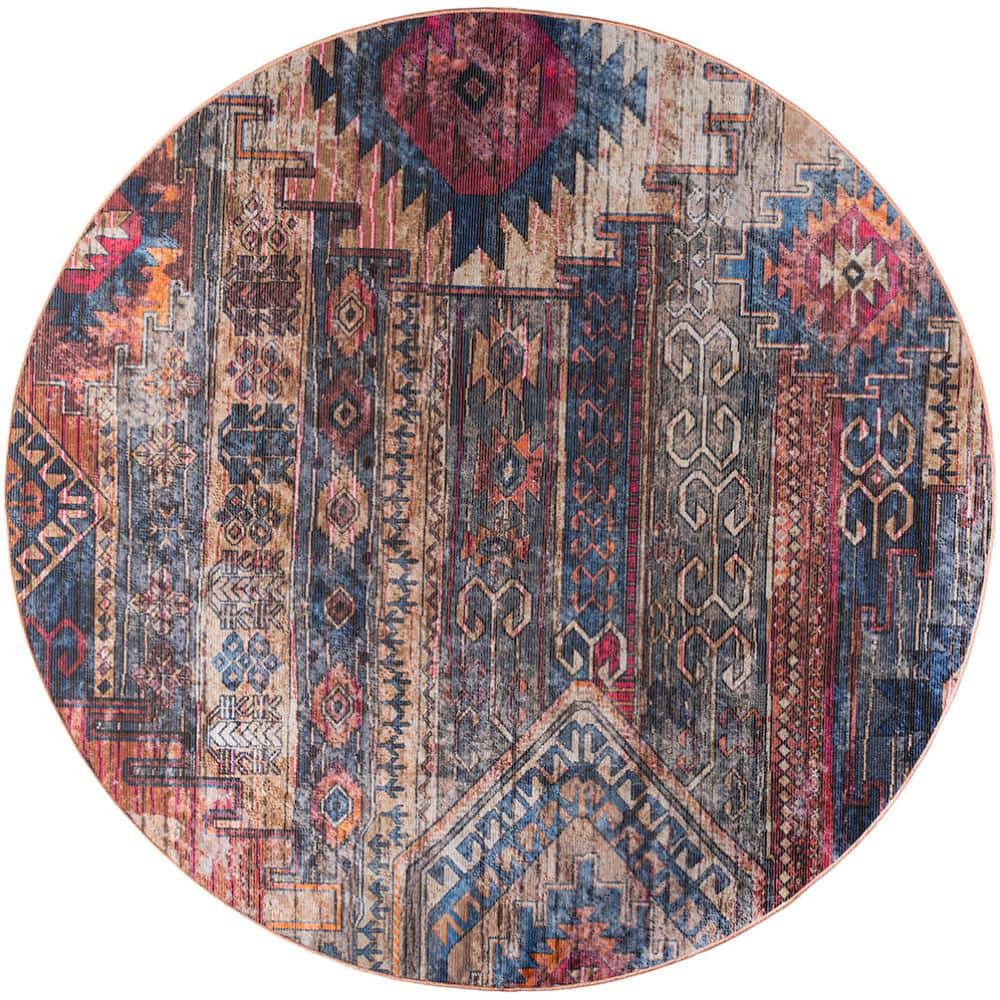 Machine Washable Series 1 Multicolor 8 ft. x 8 ft. Distressed Traditional R