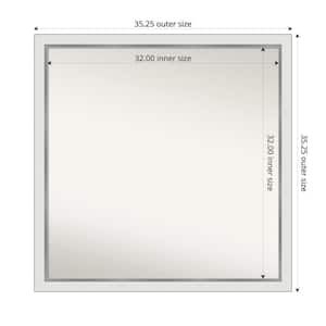 Medium Square Satin White Silver Casual Mirror (35 in. H x 35 in. W)