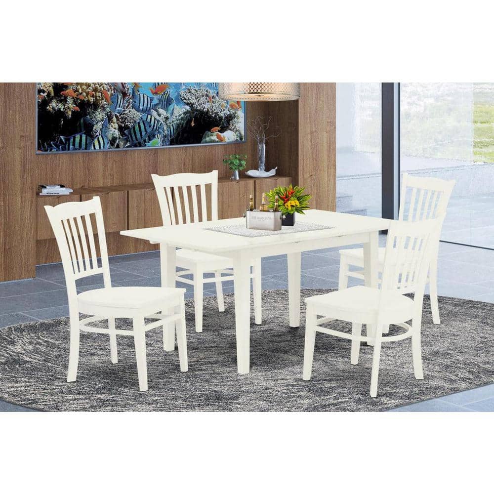 5-Piece Buttermilk and Cherry Solid Wood Top - Rectangular Dining Room Set with Butterfly Leaf - Seats 4