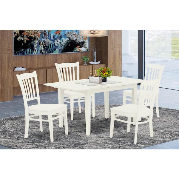 East West Furniture 5-Piece Buttermilk and Cherry Solid Wood Top - Rectangular Dining Room Set with Butterfly Leaf - Seats 4