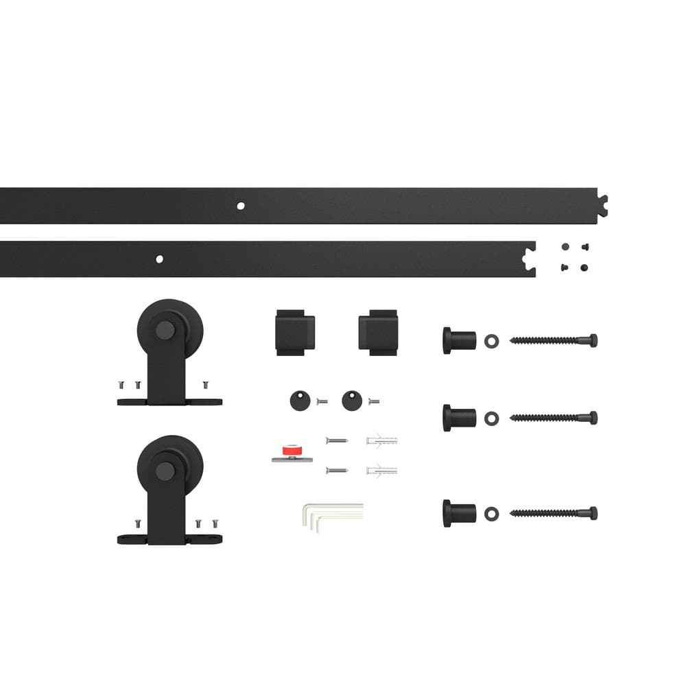 84'' Frosted Glass Black Aluminum Frame Sliding Barn Door