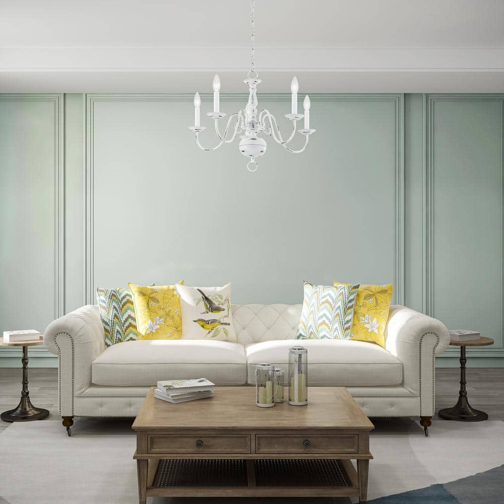 Antique White Steel 5-Light Candle Chandelier