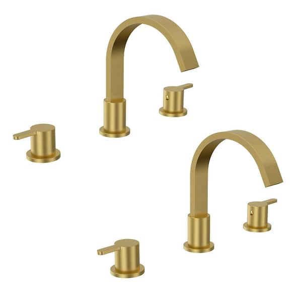 Waterfall High-Arc 8 in. Widespread Double Handle Bathroom Faucet 1 GPM in Brushed Gold Drain Not Included (2-Pack)