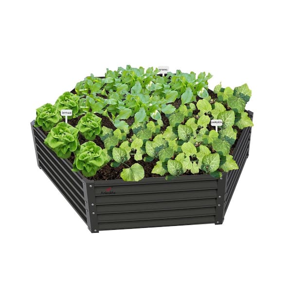 Tenleaf 70 in. Gray Metal Planter Box Raised Garden Bed for Planting Vegetables Flowers