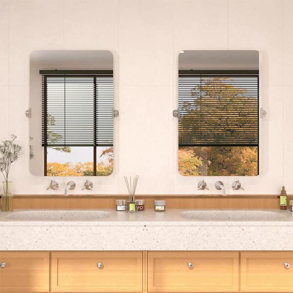 Edge 24 in. W x 36 in. H Rectangular Framed Adjustable Tilt Wall-Mounted Bathroom Vanity Mirror in Chrome