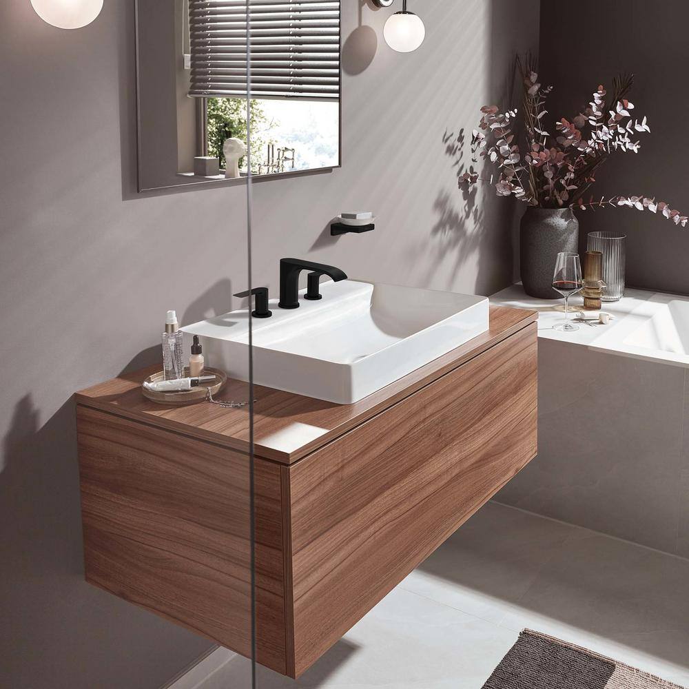 Matte Black Modern Widespread Brass Faucet with Pop-Up Drain