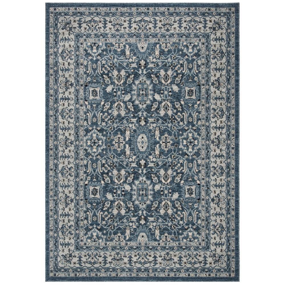 Blue Floral Motif Synthetic 6' x 9' Area Rug