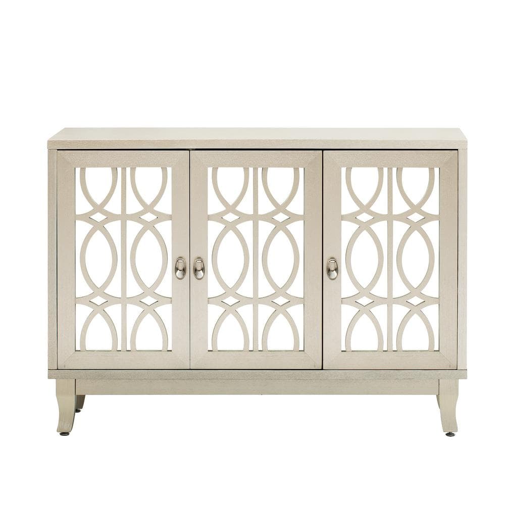 JIMSMAISON Retro yet classic mirrored sideboard, the farmhouse-style cabinet is matched with a drop-shaped silver metal handle, which perfectly integrates modern elements