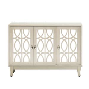 47.2 in. W x 15.6 in. D x 33.9 in. H Champagne Gold Linen Cabinet with 3-Glass Doors, Silver Handle