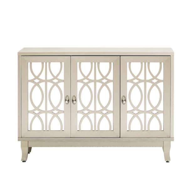 Unbranded 47.2 in. W x 15.6 in. D x 33.9 in. H Champagne Gold Linen Cabinet with 3-Glass Doors, Silver Handle