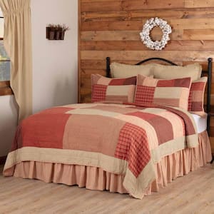 Rory Schoolhouse Red Khaki Farmhouse Patchwork Luxury King Cotton Quilt