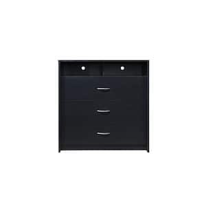 3-Drawer Dresser with 1-Open Shelf 2 Compartments in Black 36.5 in. H x 19.5 in. W x 35.5 in. D