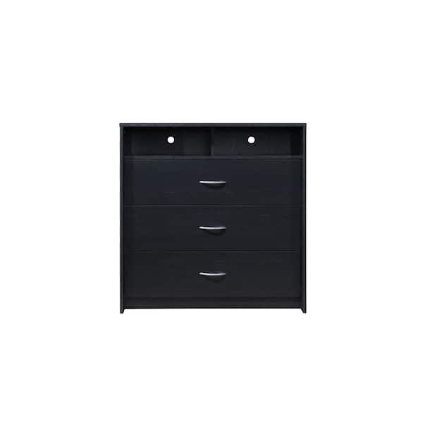 HODEDAH 3-Drawer Dresser with 1-Open Shelf 2 Compartments in Black 36.5 in. H x 19.5 in. W x 35.5 in. D