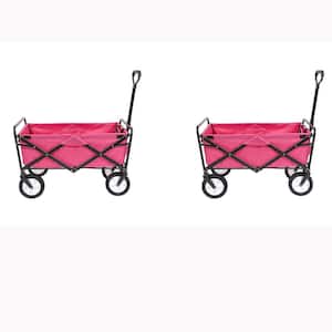 Collapsible Folding Outdoor Garden Utility Wagon Cart, Pink (2-Pack)