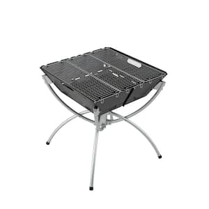 Portable Charcoal 3-in-1 Camping Campfire Grill in Silver with Stainless Steel Grills Carrying Bag and Gloves