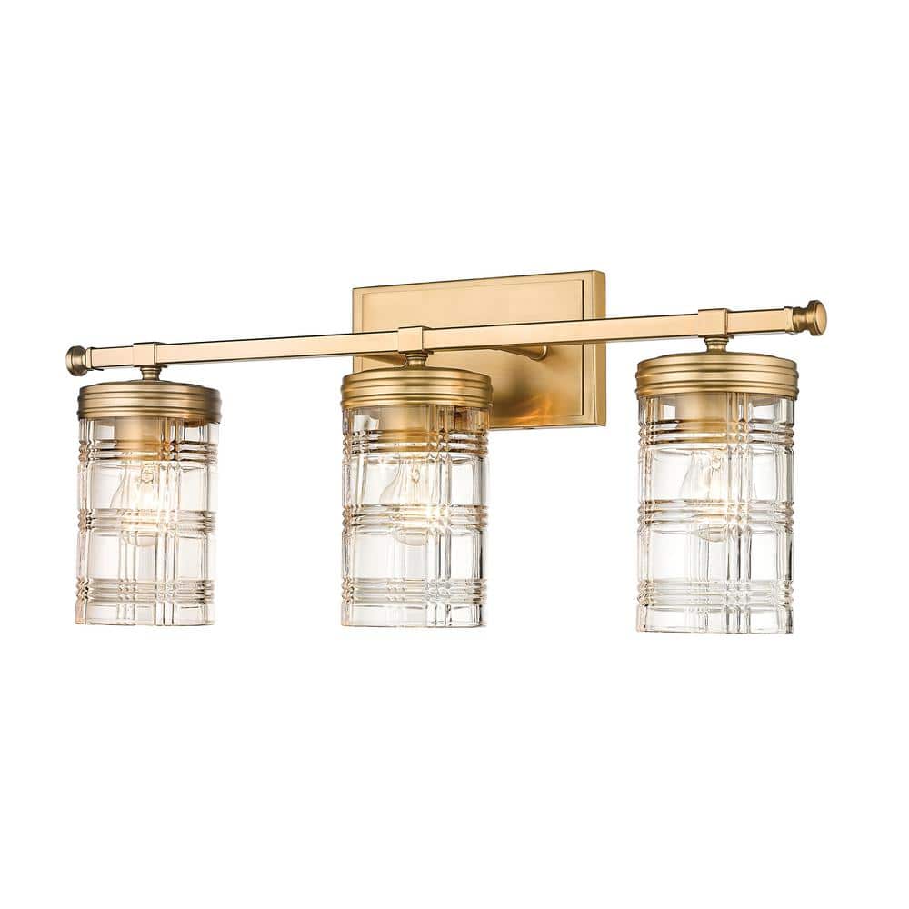 Archer 25 in. 3-Light Heirloom Gold Vanity-Light with Clear Glass Shade