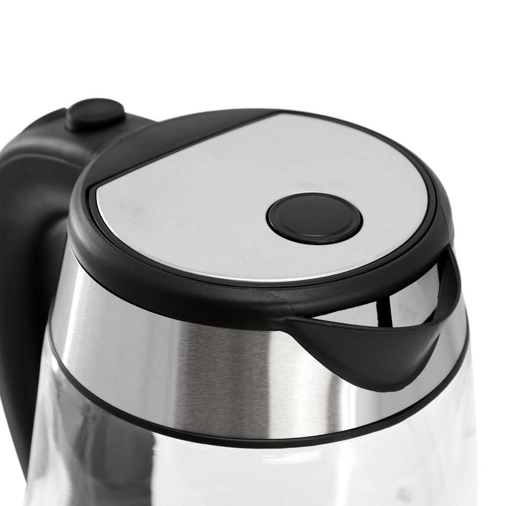 MegaChef 1.7L Silver and Glass Electric Tea Kettle with Auto Shut-Off