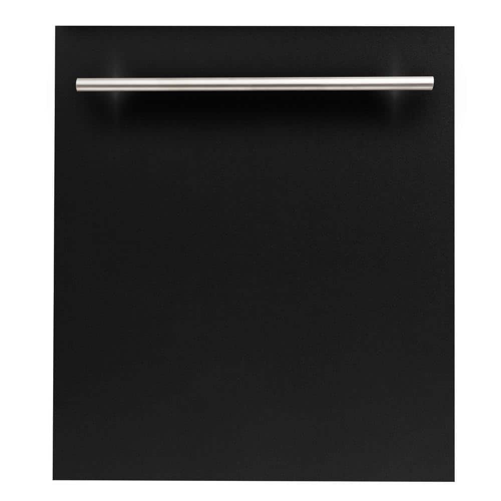 ZLINE Kitchen and Bath 24 in. Top Control 6-Cycle Compact Dishwasher with 2 Racks in Black Matte and Modern Handle